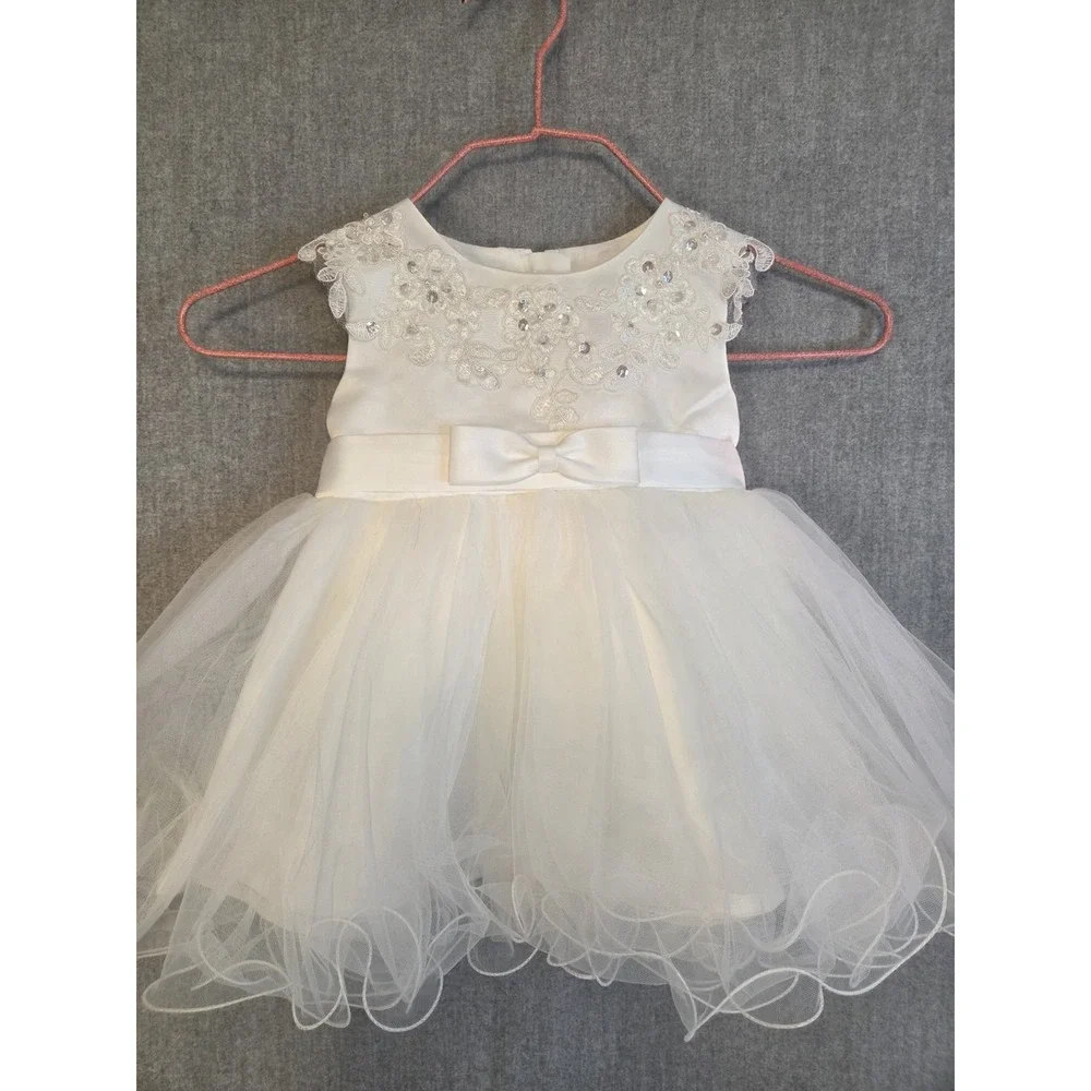 Girls Christening Baptism Wedding Dress Infant 6 Months Tulle Princess Bow White